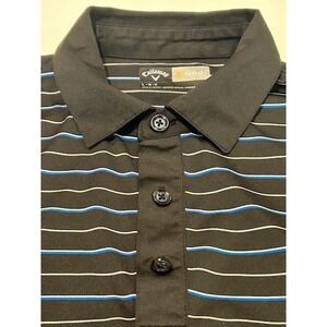 CALLAWAY Mens Polo Golf Opti-Dri Shirt Black Blue Striped Performance Size Large